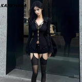 Dodobye Korean Spicy Girl V-neck Hollow Out Long Sleeved T-shirt Fashion Y2k Lace Splicing Slim Fit Sexy Women Tees Corset Top