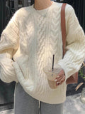 Dodobye-Solid Cable Knit Pullover Sweater