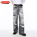 Dodobye 2025 Spring New Product Men'S Fashion Casual Pocket Zipper Trendy Street Wind Piercing Design Loose Washed Straight Leg Jeans