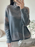 christmas outfit Dodobye Long Sleeves Loose Contrast Color High Neck Pullovers Sweater Tops