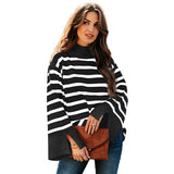 Black Friday Dodobye Casual Striped Turtleneck Sweater Women Knitted Loose Long Sleeve Thin Pullover Sweaters Female Autumn Chic All-matching Outwear