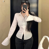 Dodobye Y2K White Shirts Women Streetwear Bandage Crop Tops Spring Korean Fashion Black Flare Long Sleeve Slim All Match Blouses