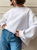 Dodobye-Solid Crew Neck Oversized Sweatshirt