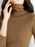 christmas outfit Dodobye Simple Skinny Long Sleeves Solid Color High-Neck Sweater Tops Pullovers