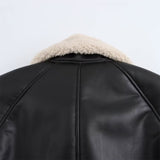 Black Friday Dodobye Autumn New Product Women's Collar Leather Effect Double sided Loose Versatile Jacket PU Leather Coat