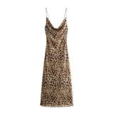 Dodobye Leopard Print Long Dress Women Tulle Backless Slip Dress Woman Summer Sexy Holiday Dresses 2024 Vintage Midi Party Dresses