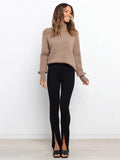 christmas outfit Dodobye Stylish Long Sleeves Loose Solid Color High-Neck Sweater Tops