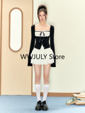 Dodobye 2025 Autumn New Korean Fashion Slim Black Tops Casual White Y2k Mini Skirt Preppy Style Party Sweet 2 Piece Set Skirt Woman Chic