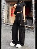 Dodobye Women's Black Gothic Y2k Cargo Pants Harajuku Aesthetic Pants Japanese 2000s Style Vintage Trousers Fashion Emo Trashy Clothes