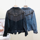 Dodobye 2025 Autumn Streetwear Denim Jacket Women Hand-studded Rivet Tassel Chain Short Jeans Jacket Loose Vintage Casual Black Coats