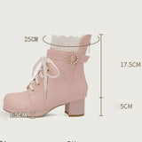 thanksgiving outfit Dodobye Lolita Women Ankle Boots Round Toe Block Heels 5cm Platform Lace Up 31 32 46 47 48 Sweet Girls Bota