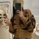 Black Friday Dodobye Zoki Y2K Wave Striped Cardigan Sweater Women Fashion Warm Long Sleeve Knitted Crop Top Female Casual Button O Neck Cardigans