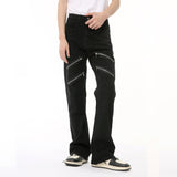 Dodobye High Street Splicing Multi Zipper Slimming Pants Micro Pull Jeans For Men And Women