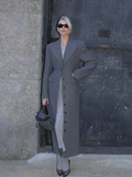 christmas outfit Dodobye Elegant Grey Waist Up Wool Blends Long Jacket Women's Chic Lapel Collar Single Breasted Overcoat Temperament Lady Outerwear 2024