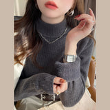 Black Friday Dodobye Korean Solid Plush Turtleneck Sweaters Women Casual Slim Fit Thick Pullover Sweater Female Winter Fashion Warm Simple Tops