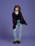 Dodobye Korean Fashion Graphic Knitted Sweater Woman Harajuku Sweet Oversized Cropped Tops Off Shoulder Casual Loose Jumper Y2K