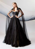 Dodobye Gothic Black A-line Prom Dresses Spaghetti Straps Tulle Evening Dress Elegant Detachable Shawl vestidos de fiesta 2025-(PRE-ORDER)