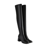 thanksgiving outfit Dodobye Autumn Over Knee Boots 6cm Chunky Heel Round Toe Leather Thigh High Big Size 45 46 47 48 US17 Black White