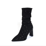 Dodobye Autumn Winter Knee High Heels Women's Boots Bling Rhinestone Fashion Sexy Banquet Women's Shoes Comfortable Suede Boots Large