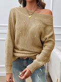 christmas outfit Dodobye Long Sleeves Loose Solid Color Split-Joint Off-The-Shoulder Pullovers Sweater Tops