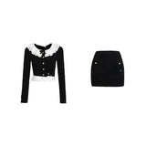 Dodobye 2025 Autumn Vintage Black 2 Piece Set Skirt Casual Sweater Tops + Sexy Bodycon Mini Skirt Korean Fashion Knitted Suit Woman Slim