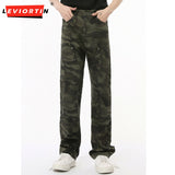 Dodobye 2025 Autumn New Men'S American Camouflage Patchwork Fabric Vibe High Street Retro Trend Loose Straight Leg Jeans M7-D-798