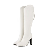 thanksgiving outfit Dodobye 10cm Heel Fashion Knee Boots Wide Leg Autumn Antislip Shoes Big Size 46 47 48 US17 White