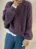 Dodobye-Glittering Lantern Sleeve Crew Neck Sweater