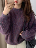 Dodobye-Glittering Lantern Sleeve Crew Neck Sweater