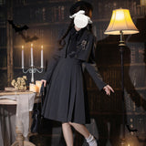 Dodobye Black Young Lady'S Literary Short Jacket, Strap Dress And Blouse