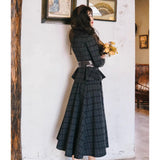 Dodobye Black Gray Plaid Retro Jacket And Umbrella Skirt