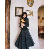 Dodobye Black Gray Plaid Retro Jacket And Umbrella Skirt