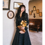 Dodobye Black Gray Plaid Retro Jacket And Umbrella Skirt