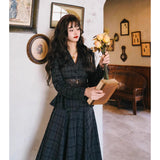 Dodobye Black Gray Plaid Retro Jacket And Umbrella Skirt