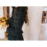 Dodobye Black Gray Plaid Retro Jacket And Umbrella Skirt