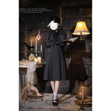 Dodobye Black Young Lady'S Literary Short Jacket, Strap Dress And Blouse