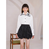 Dodobye Black Cat Embroidery Big Collar Blouse