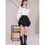 Dodobye Black Cat Embroidery Big Collar Blouse