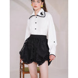 Dodobye Black Cat Embroidery Big Collar Blouse