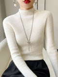 christmas outfit Dodobye Casual Skinny Long Sleeves Solid Color Half Turtleneck Sweater Tops