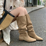 Dodobye Sexy Mid Calf Chelsea Boots Autumn Suede Shoes Fashion Knee High Boots Pointed Toe Ankle Goth Shoes Motorcycle Botas De Mujer