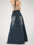 Dodobye Women's Blue A-line Denim Skirt Y2k Long Jean Skirts Harajuku Vintage Elegant Korean Aesthetic Cowboy Skirt 2000s Clothes 2025