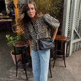 thanksgiving outfit Dodobye 2024 Spring Summer Casual Leopard Shirts Women Fashion Vintage Lace Up Loose Blouses O Neck Chic Elegant Female Tops