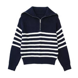 Black Friday Dodobye Casual Knitted Zipper Striped Sweaters Women Loose Solid Lapel Long Sleeve Sweater Jacket Female Autumn Versatile Daily Outwear