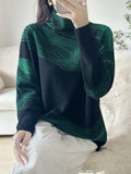 christmas outfit Dodobye Long Sleeves Loose Contrast Color High Neck Pullovers Sweater Tops