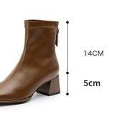 Dodobye Square Toe Women Ankle Boots Flock Stretch Shoes Thin Mid Heels Black/Brown/Beige Back Zipper Dress Sock Boots Woman Size 34-40