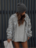 christmas outfit Dodobye 2025 Chic Shiny Sequins Zipper Up Bomber Jacket Women's Fashion Loose Stand Collar Long Sleeve Coat New Female Party Streetwear