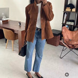 thanksgiving outfit Dodobye Vintage Chamois Leather Velvet Lapel Maillard Jacket Unique Loose-Fit Suit Top Autumn New Cross-Border Niche Style