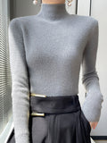 christmas outfit Dodobye Casual Skinny Long Sleeves Solid Color Half Turtleneck Sweater Tops