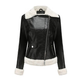 thanksgiving outfit Dodobye Autumn/Winter New Fleece-Lined Leather Women's Jacket European Style Warm Long Sleeve Lapel Casual Commuting Jacket